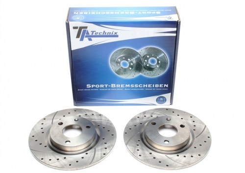 Μπροστά σετ δισκόπλακες τρυπητές, χαρακτές Citroen AX ZA (καρέ:3x98,εξ.διάμετρο:258mm,Υψ:29mm) ta technix δισκόπλακες τρυπητές Citroen