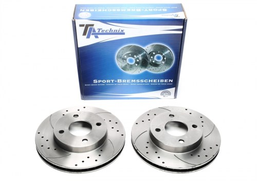 Μπροστά σετ δισκόπλακες τρυπητές, χαρακτές και αεριζόμενες Nissan Micra K12, E11 (καρέ:,εξ.διάμετρο:238mm,Υ43,7mm) ta technix δισκόπλακες τρυπητές Nissan